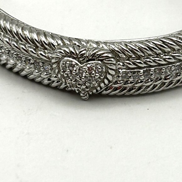 Judith Pipka 925 Sterling Silver CZ 3 Heart Hinged Rope Cuff Bracelet 6.75” - Picture 4 of 9